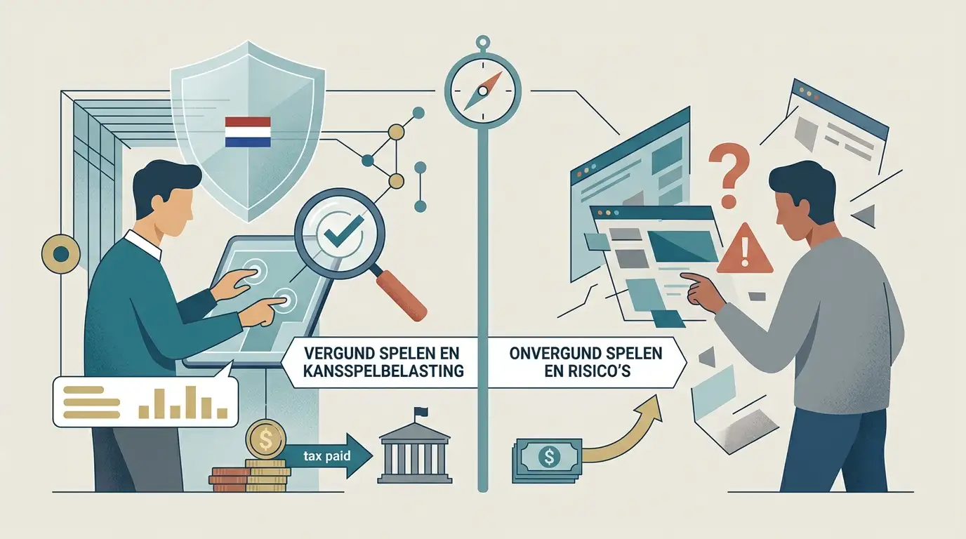 Redactionele illustratie bij kansspelbelasting: verschil tussen vergund en onvergund online spelen